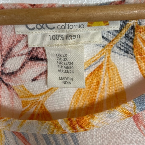 C&C California Linen Floral Short Sleeves Tunic Top Size 2X Lagenlook Summer - Picture 8 of 8